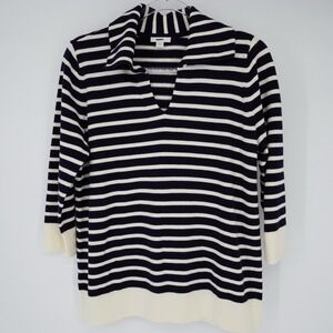 J Jill Sweater Navy White Striped Knit Top Nautical Coastal Preppy Classic Small